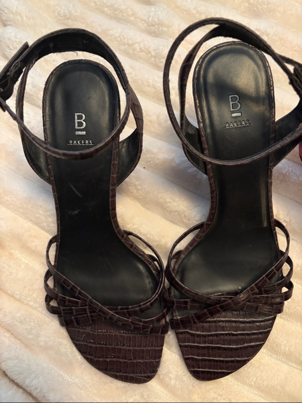 Bakers Dark Brown Croc-Embossed Strappy Heels
